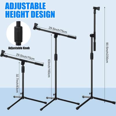 4 Sets Mic Stand Adjustable Boom Arm Microphone Stand with Tripod Base Boom Microphone Stands Height Adjustable 32.7-90.5 Inch with Mic Clips 3/8"-5/8" Adapter for Singing Performance Stage image 2