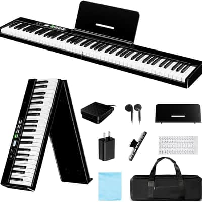 88 Key Semi-Weighted Folding Piano, Full Size Portable Keyboard with Bluetooth MIDI, Touch Sensitive Keys, Carrying Case, Sustain Pedal & Earbuds for Adult Beginners image 1