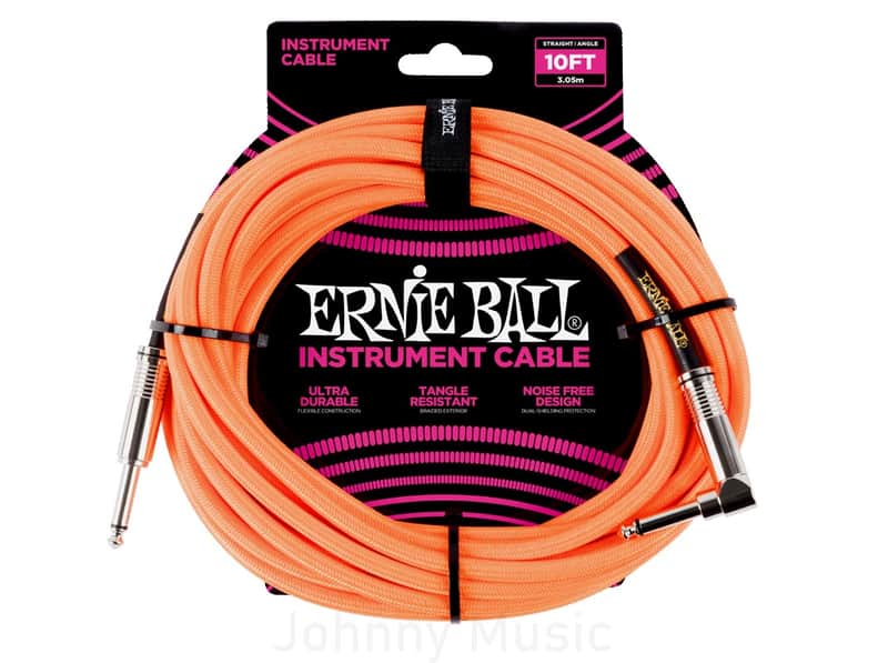 10' Braided Straight / Angle Instrument Cable - Neon Orange - Dual Shielded 99.95% O2-free Copper Roadworthy Design, Limited Lifetime Warranty image 1