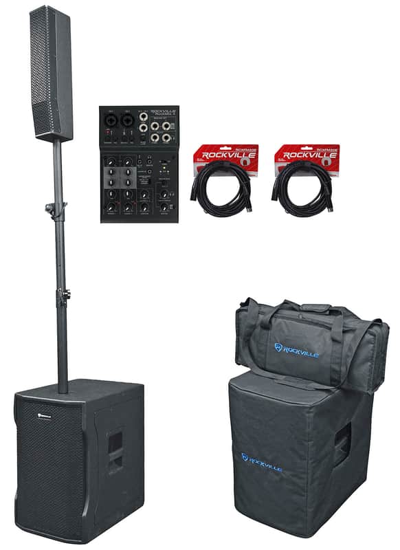 Rockville TITAN COLUMN 12 Pro/DJ Powered Array Speaker w/Subwoofer+Mixer+Cables image 1