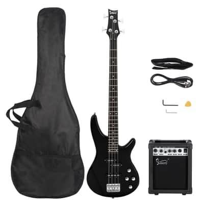Glarry GIB 4 String Full Size Electric Bass Guitar SS pickups and Amp Kit - Black image 1