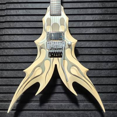 B.C. Rich Draco Ghost Flame 2011 - White with grey flames image 1
