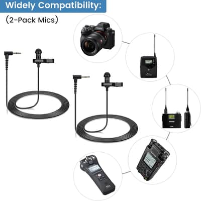 2-Pack Lavalier Microphone Compatible Microphone Transmitters - 90 Degrees L-Shaped 3.5mm Omnidirectional Lapel Lav Mic for Vlog Interview image 3