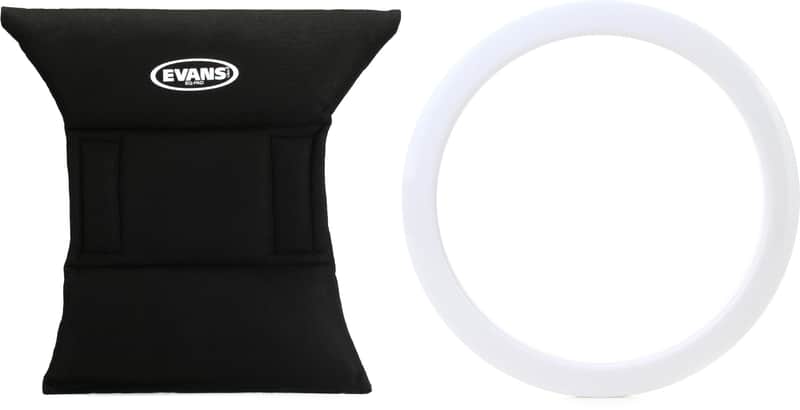 Evans EQ Pad Bass Drum Muffler Bundle with Bass Drum O's Port Hole Ring - 5" - White image 1