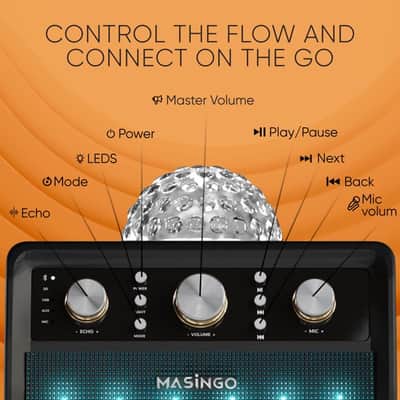 Masingo Karaoke Machine, 2 Wireless Microphones, PA Speaker System - Ostinato M7 image 3