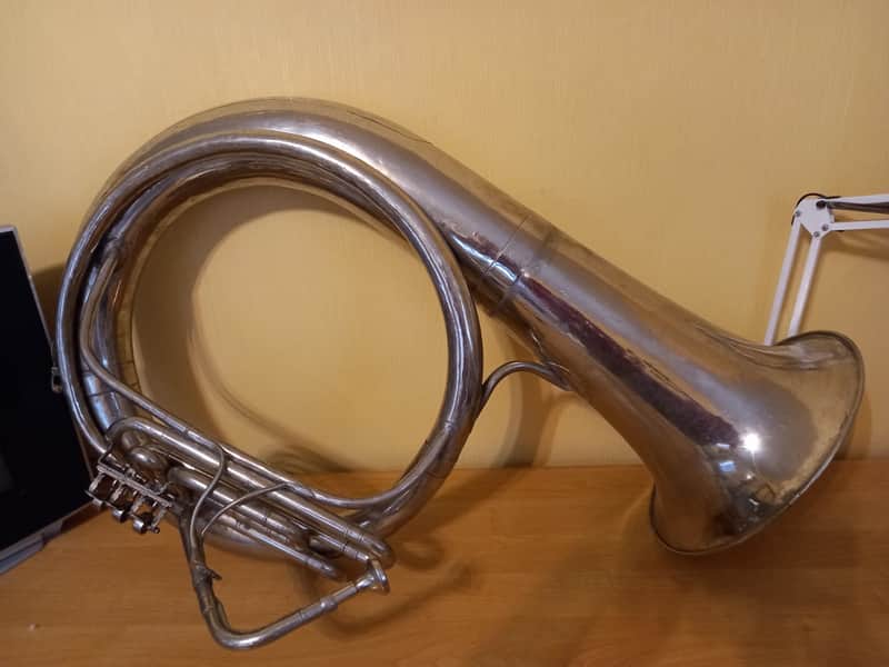 Helicon Tuba "Eb"  Soviet 3 Valves Brass Pipe Wind Instrument USSR Vintage and Rare image 1