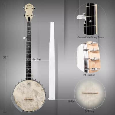 5-String Full Size Open Back Banjo with Adjustable Maple Body and Remo Head Bild 3