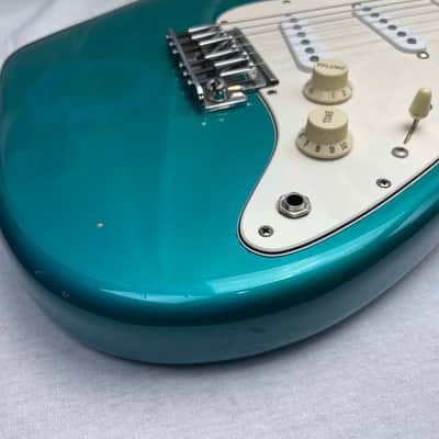 Fender PARTS Stratocaster - 1999 American Deluxe neck on 1983 Dan Smith-era Standard Strat body with Case - Transparent Teal image 7