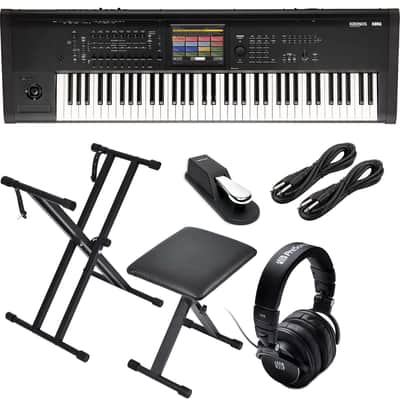 Korg Kronos 3 73-key Music Workstation - Keyboard Stand and Bench - Sustain Pedal - Presonus HD9 - (2) 1/4 Cables Bundle