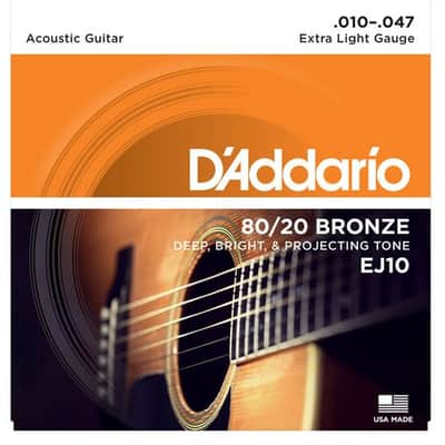 D'Addario EJ10 80/20 Bronze Extra Light Acoustic Guitar Strings .010-.047 image 1
