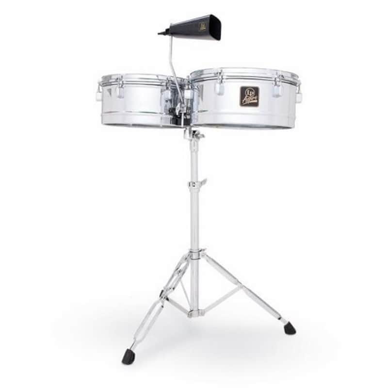 Latin Percussion Aspire Timbale 13" and 14" chrome timbales with stand and cowbell image 1
