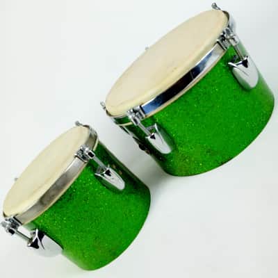 *Gretsch Green Sparkle Bongo Drums Vintage '52 Broadkaster 5.5x6,8"Calfskin 50s* image 3