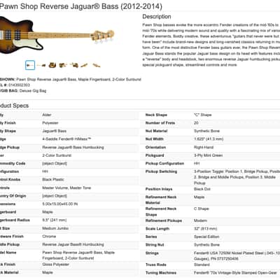Fender Pawn Shop Reverse Jaguar 4-String Electric Bass MIM - Made in Mexico - 2-Color Sunburst image 24