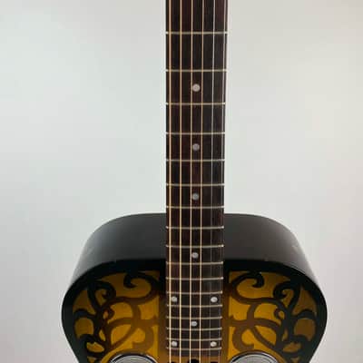 1991 Dobro Model 37 Round Neck Resonator w/ RARE Original French Scroll Finish. Era correct Chipboard case /or padded Hardshell available/ image 9