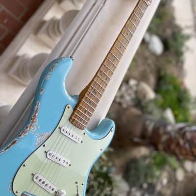 MJT Stratocaster Hardtail with Fender Jimi Hendrix Neck “Daphne Blue Heavy Relic” image 3