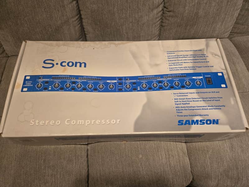 Samson S-Com Stereo Compressor 2-Channel rack unit (SCom, S.Com) w/ box, manual image 1