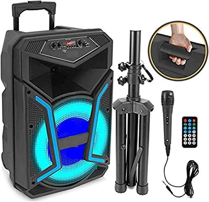 Portable Bluetooth PA Speaker System-800W Outdoor Bluetooth Speaker Portable PA System w/Microphone in, Party Lights, MP3/USB SD Card Reader, FM Radio, Rolling Wheels-Mic, Remote image 1