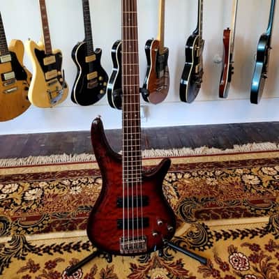 2008 Ibanez SR405QM Soundgear 5-String Bass - Transparent Red Burst image 1