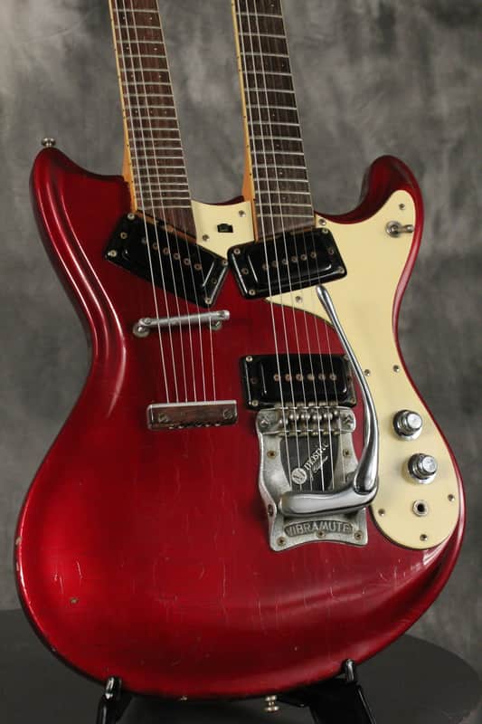 Mosrite Double Neck w/Vibramute Electric Mandolin 6 string 1964 Candy Apple Red image 1