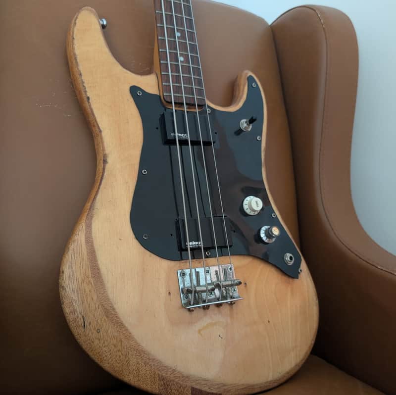 1970s Epiphone ET-280 Short Scale Bass MIJ Matsumoku - Natural Stripped / Select by EMG Modded (As-Is Seized Truss Rod / Wiring Project) - Poor