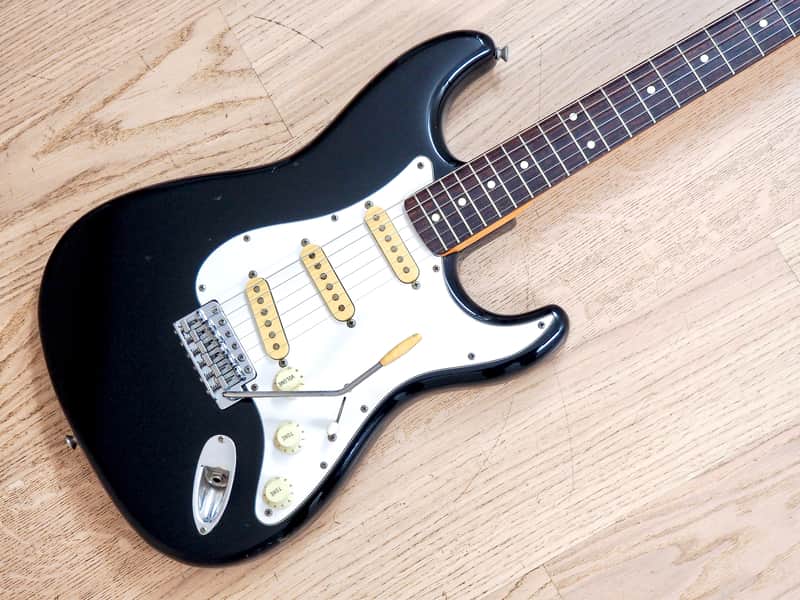 1986 Squier by Fender Stratocaster '62 Vintage Reissue Black Slab Board, Japan MIJ image 1