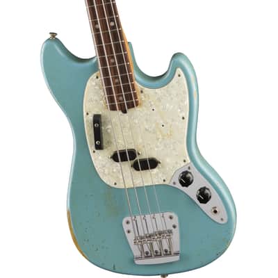 Fender Justin Meldal-Johnson Road Worn Mustang Electric Bass (with Gig Bag), Daphne Blue image 4