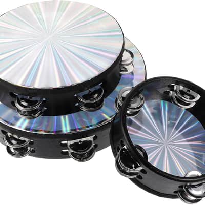 3 Pack Radiant Tambourine with Double Row Jingles, 6/8/10 Inch Hand Held Drum, Reflective Tambourines for Adults, Musical Instrumen for Church, Dance, Party, KTV image 3