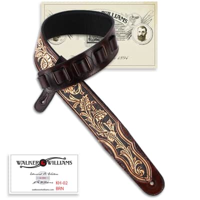 Walker And Williams KH-02-BRN Umber Brown Carving Leather Top W/ Tooled Floral Vine & Western Ends image 7