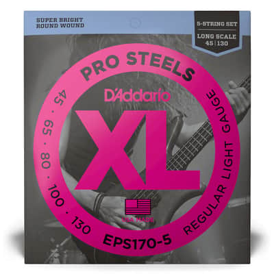 D'Addario EPS170-5 Regular Light 5-String, Long Scale, 45-130, XL ProSteels Bass Strings image 1
