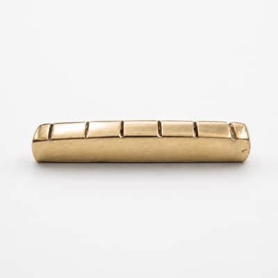 Vintage Left-Handed Hand-Fitted Brass Guitar Nut - Polished Brass image 1