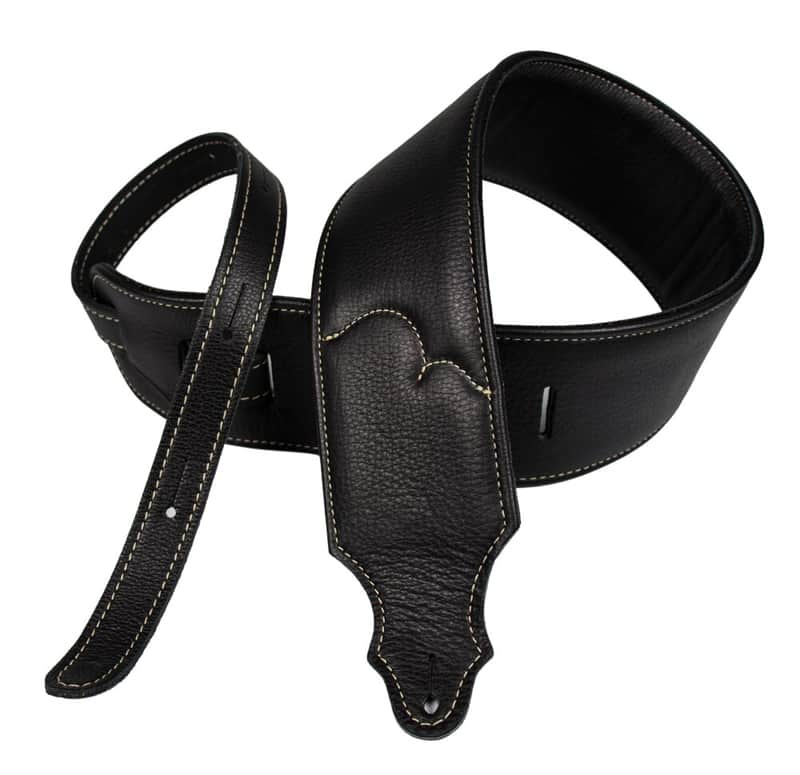 Franklin Strap 3" Padded Glove Leather Guitar Strap - Black w/ Natural Stitching image 1