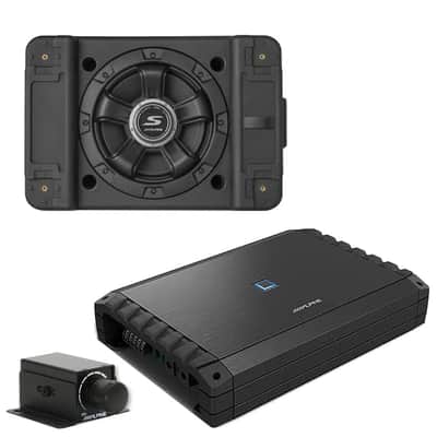 Alpine S2-A55V 5-Ch Amplifier + SS-SB10 10" Shallow Loaded Subwoofer + RUX-KNOB.2 Bass Knob + Accessory Bundle image 2