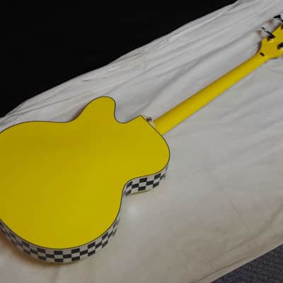 DEAN Stylist Cabbie SEMI-HOLLOW 4-string BASS guitar NEW Yellow Checkerboard image 4