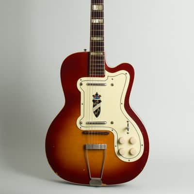 Silvertone Thin Twin Model 1369L Semi-Hollow Body Electric Guitar, made by Kay (1957), ser. #L7969-5905, black tolex hard shell case. image 1