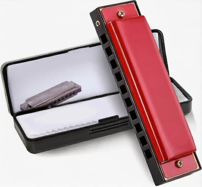 10 Hole C Key Diatonic Blues Harmonica, Brass Reed Metal Mouth Organ Red image 1
