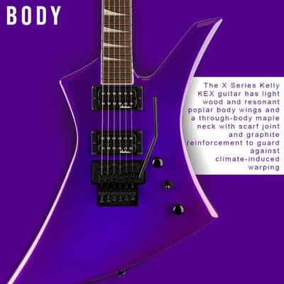 Jackson X Series Kelly KEX 6-String Right-Handed Electric Guitar (Deep Purple Metallic) Bundle with Multi-Fit Gig Bag with 2 Exterior Pockets (Black) image 3