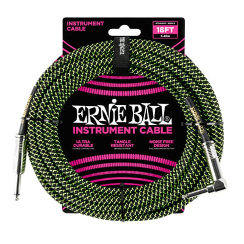 Ernie Ball Ernie Ball 18' Braided Straight /Angle Cable - Blac...