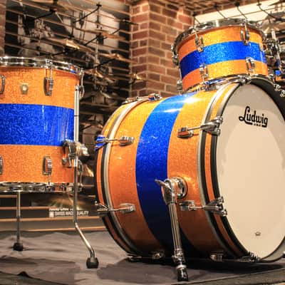 Ludwig Classic Maple Triband Blue/Gold Sparkle Downbeat 3pcs (12-14-20) - New! image 1