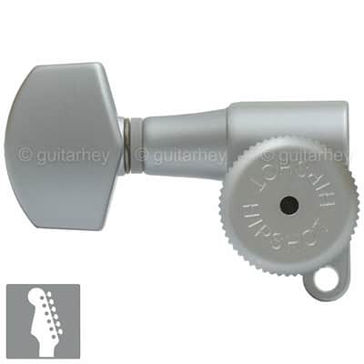 Hipshot 6-in-Line Mini LOCKING Tuners w/ SMALL Buttons LEFT-HANDED, SATIN CHROME image 1
