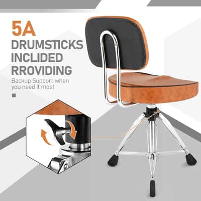 Drum Throne with Backrest, Drum Stool Adjustable Height With 5A Drumstick image 8