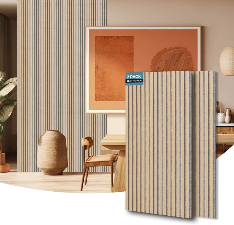 2 Pack Wood Panels-3D Slat Wall Panelling for Wall-Ceiling and Sound Absorbing - Wooden Wall Panels for Living Room, Bedroom image 1