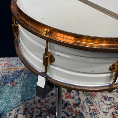 Leedy - 14x5" 8-Lug Multi-Model Snare Drum - White Lacquered Brass with Gold Hardware. 1920s image 20