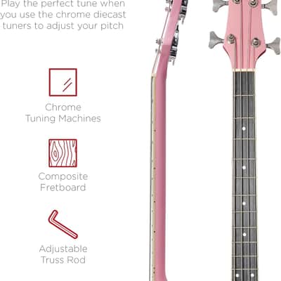 Full Size 4 String Acoustic Electric Bass Guitar Fretted Bass Guitar with Gig Bag (Pink) image 3