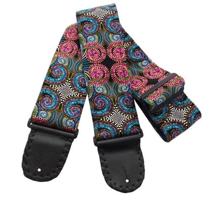 Pinwheel Fireworks Guitar Strap Artisan Handmade Fuchsia, Pink, Turquoise, Blue, Green, Purple image 7