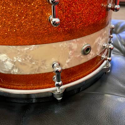 Truth Custom Drums 14x8 Maple snare Drum - Orange glass glitter/ Marine Pearl image 4