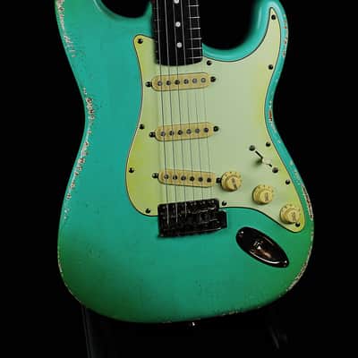 Riccardi Relics USA Strat, Fralin Blues Special pickups, MJT Seafoam Green Alder body, Nitro Roasted Maple neck with painted headstock, Hardcase image 3