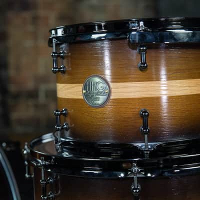 HHG Drums Oak Over Walnut, Walnut To Black Burst With Natural Pinstripe image 6