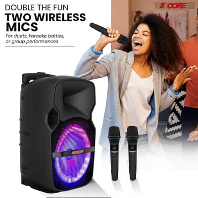 5 Core Party Speaker w Microphone 400W Big Rechargeable Bluetooth Loud PA DJ Karaoke System w Stand-ACTIVE HOME 10 2-MIC image 9