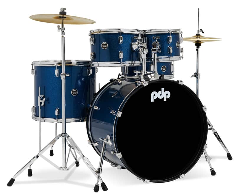 PDP Center Stage Royal Blue Sparkle 5pc Kit 7x10, 8x12, 14x16F, 16x22, 5x14 Snare. Hardware, Cymbals & Throne Included
