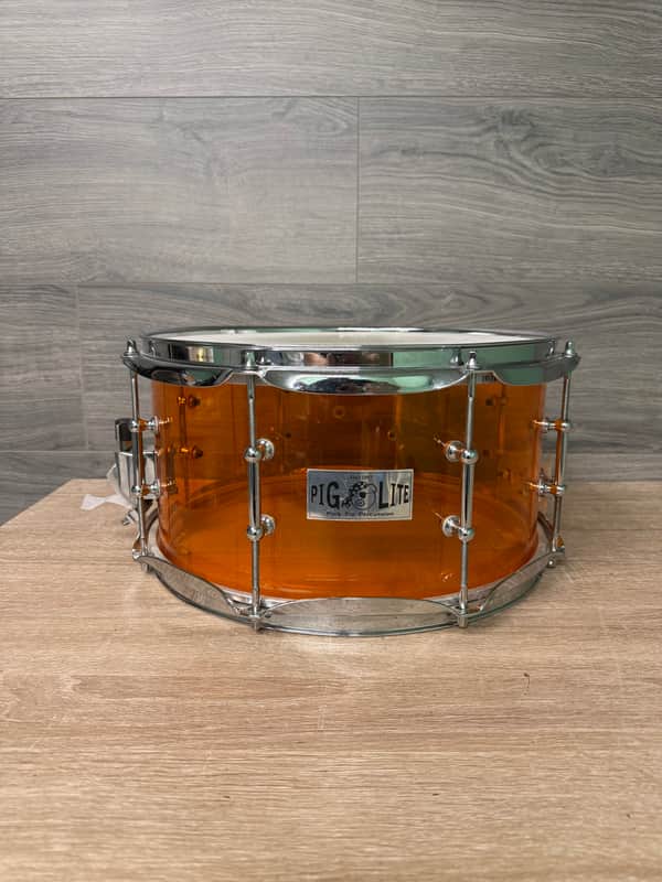 Pork Pie Pig Lite Acrylic Snare Drum Amber Orange 13 x 7 in #3183 image 1